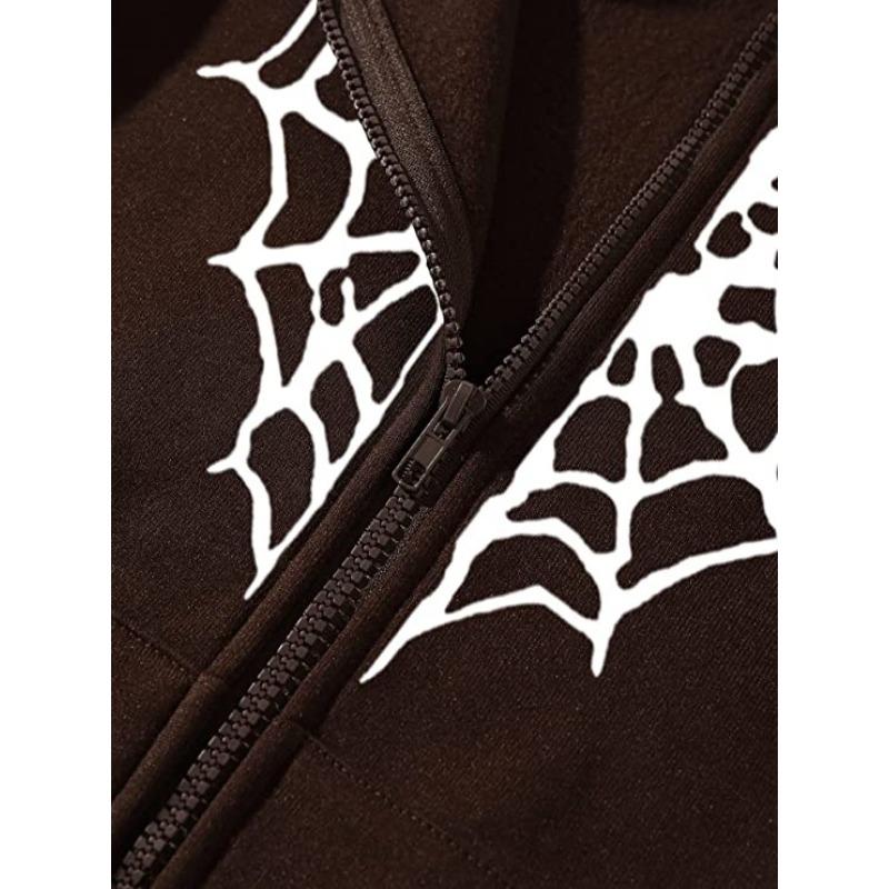 Women S Fall Winter Fleece Hooded Zip Up Cardigan Sweatshirt Spider Web Heart Print