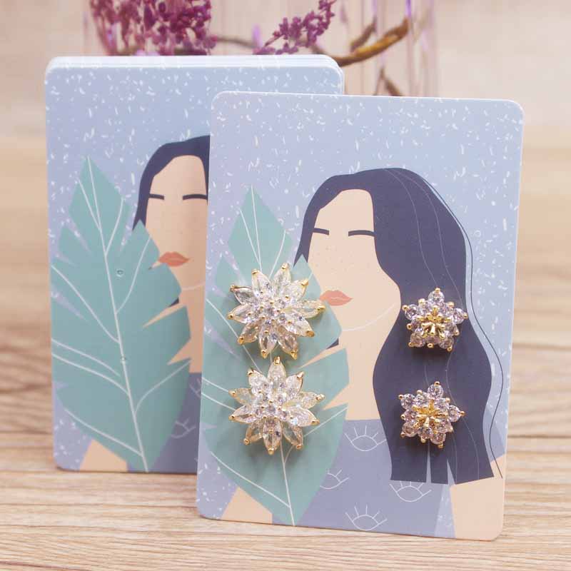 50Pcs/Lot Earring Card Four Holder 5x7cm Hot Girl /Abstract painting paper card Jewelry Accessory Package Cards