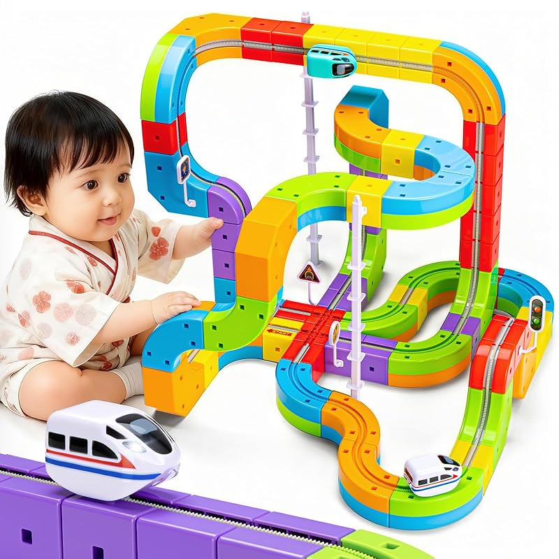 KlickRail 88-Piece Levitating Train Set with Buildable Rails and Anti-Gravity Powered Railcars for Kids Ages 3, 4, 5, 6, 7, and 8. STEM Learning Toy,