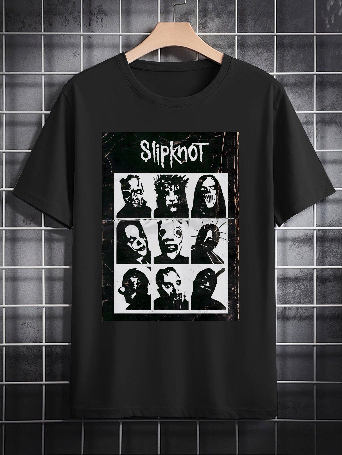 Casual Crew Neck T-shirt with Slipknot Graphic - Polyester XXXXL