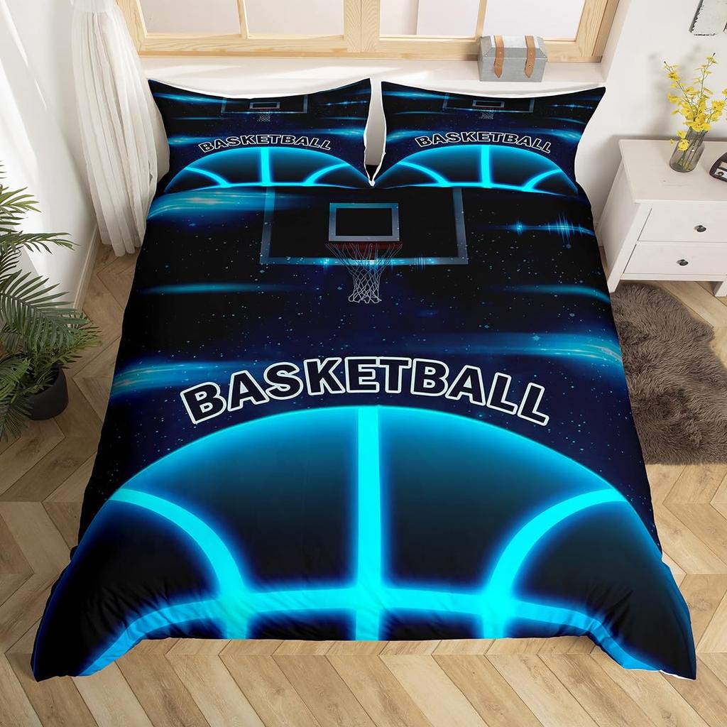 Boys Basketball Duvet Cover Twin Queen Size for Kids Teen Room Sports Bedding Set, Ball Game Comforter Cover with Pillow Case