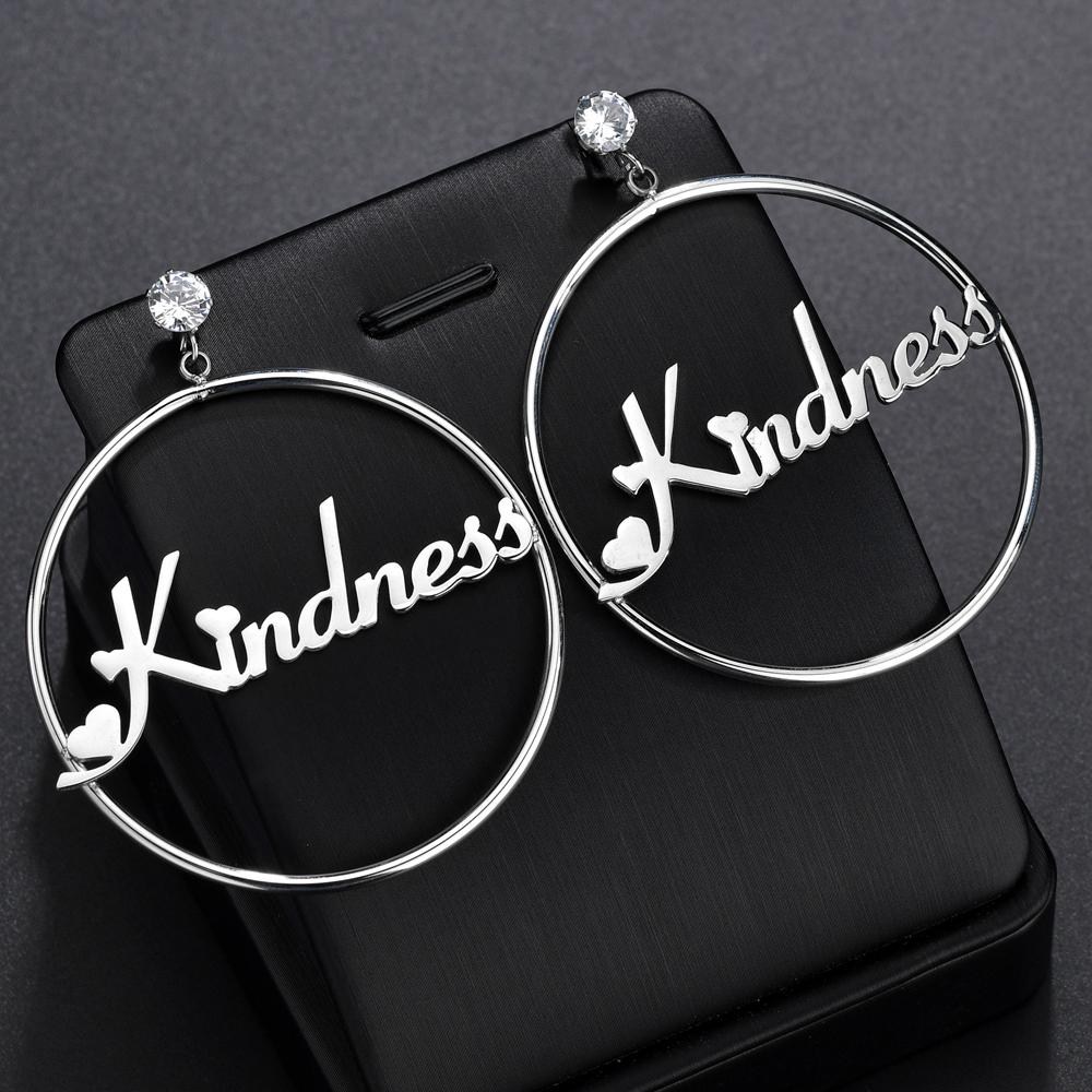 Atoztide Personalized Name Stainless Steel Letter Earrings For Women 3 Color Custom Name Cricle Earrings Weddings Party Jewelry