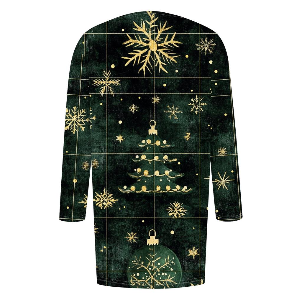 Women's Fashionable And Casual Christmas Printed Mid Length Cardigan Long Sleeved Jacket
