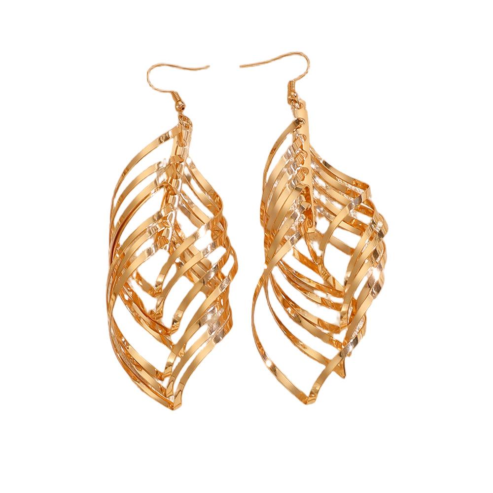 Long Silver Hollow Leaf Earrings Women's Metal Personalized Fashion Earrings Exaggerated High-end Earrings