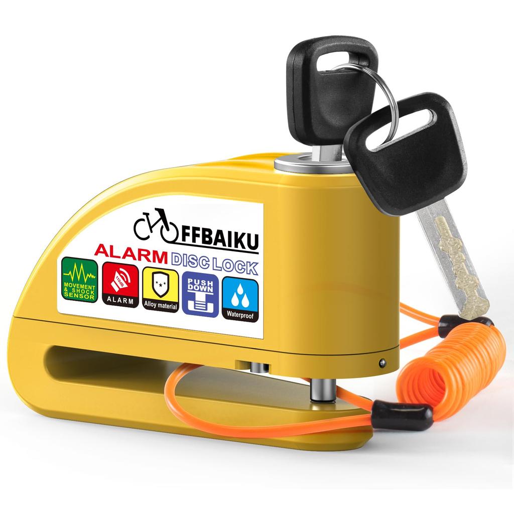 OFFBAIKU Bike Lock with Openable Disc and 110dB Loud 2 Long Battery Aluminum Alloy Compatible with and Includes Storage Bag Alarm, Lock, Waterproof,