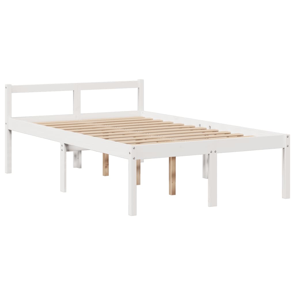 Solid Wood Bed with Shelf Without Mattress White 135 x 190 cm Pine