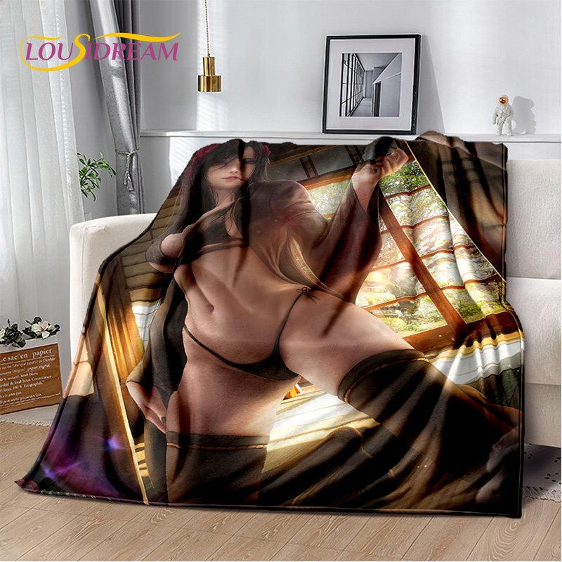 Sexy Girl Lace Tifa Aerith Anime Weiche Plüschdecke, Flanelldecke, Überwurfdecke für Wohnzimmer, Schlafzimmer, Bett, Sofa, Picknick-Abdeckung
