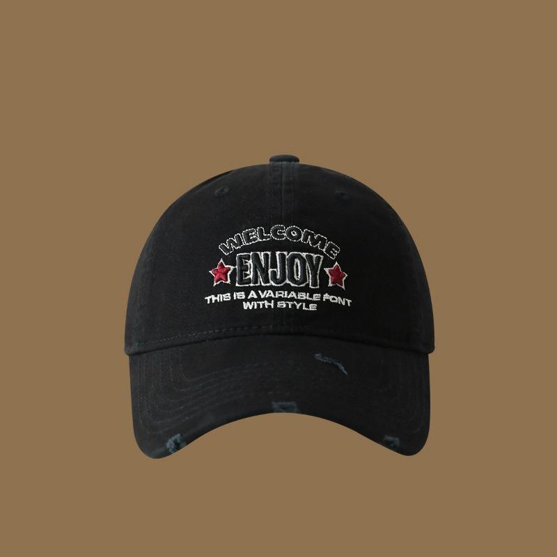 Retro old ripped embroidery baseball cap children big head circumference show face small sunshade cap