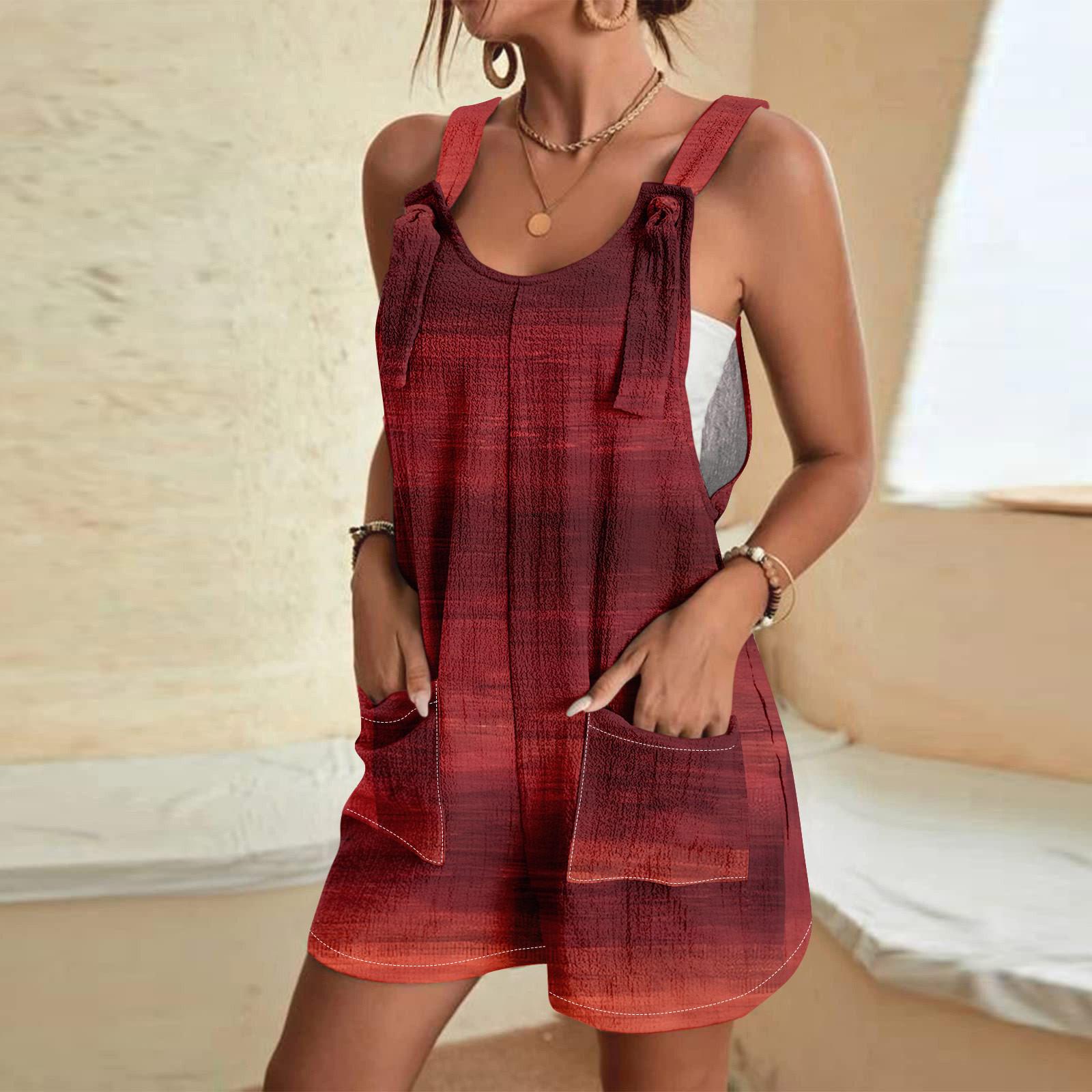 

Жіночі літні комбінезони Короткі штани Модні повсякденні цільні штани з принтом у смужку XL винний