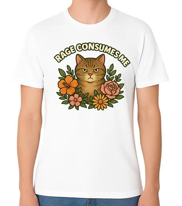 Rage Consumes Me Grumpy Cat Floral Unisex Graphic T-Shirt Funny Mood Tee XXXL