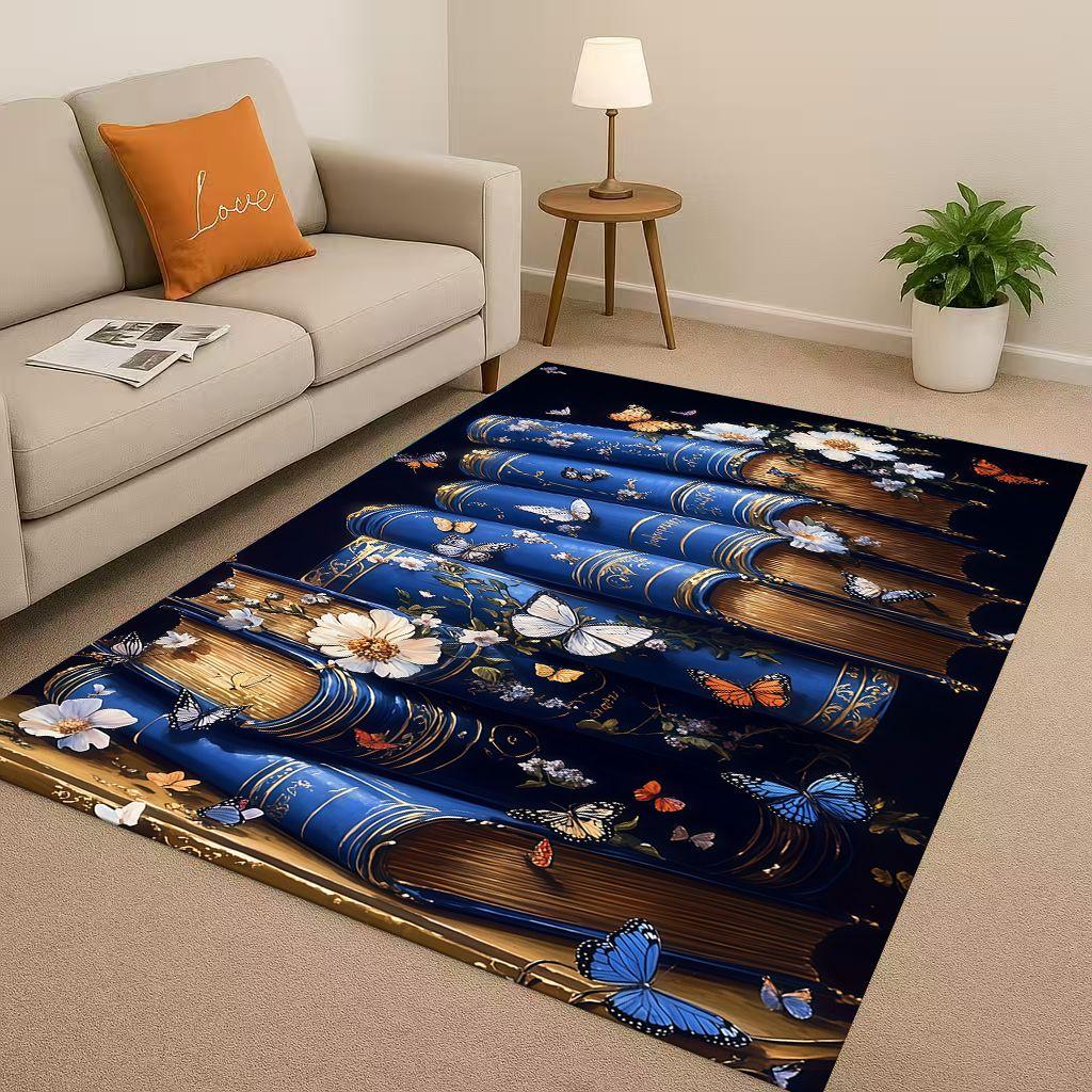 HD Magic Book Library Bookshelf Living Room Non Slip Area Rug Soft Carpet for Bedroom Sofa , Easy Clean Home Doormat Playmat