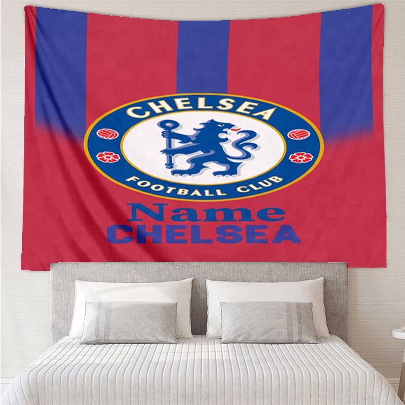 Custom Name Chelsea Football Club Print Tapestry, Backdrop, Easy Setup, Ideal for Bedroom, Office & Living Room, with Aesthetic Wall Hanging Decor.