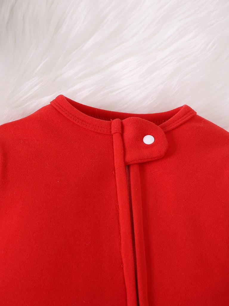 Red Baby Footed Zipper Romper, Long Sleeve Sleeper Onesie, Newborn Infant Solid Color Jumpsuit