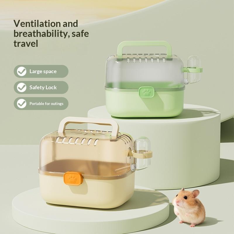 Portable Hamster Carrying Cage With Handle Water Bottle Chinchilla Carrier Box Small Animal Hamster Travel Cage Pet Supplies