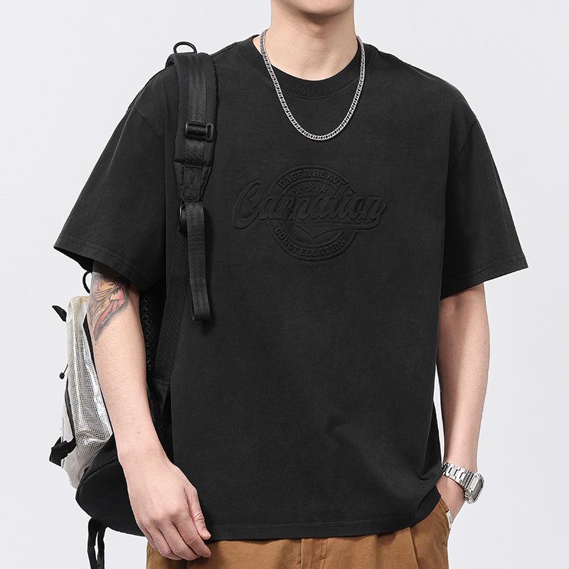 Men's Short-sleeved T-shirt Summer American Retro English Hot Stamping Half-sleeved Boys' T-shirt Short-sleeved