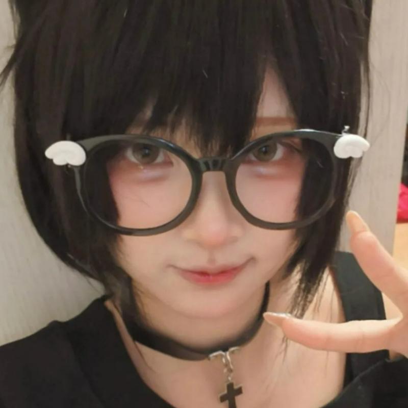 Y2K Kawaii Angel Wings Glasses Frame Cute Little Wings Black Round Eyeglass Frame Lensless Face Decorative Eyewear for Daily Use
