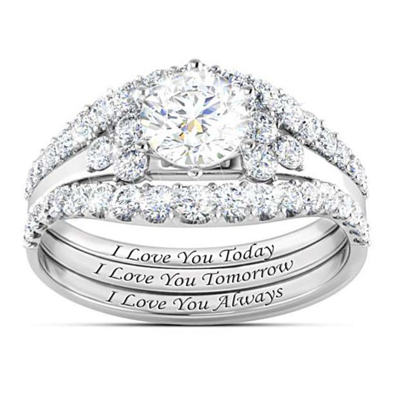 

New European and American Style Slightly Inlaid Ring Light Luxury Fashion Three-piece Ring English Letter Temperament Ring Women No. 5 платиновый