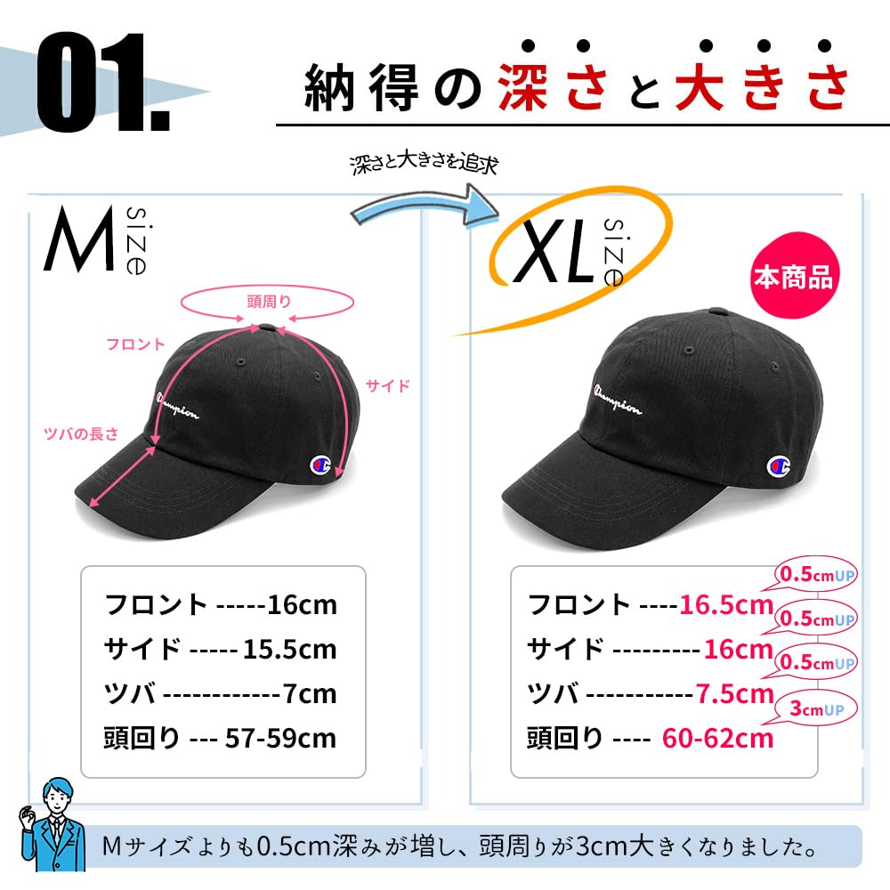 Cap for Men and Brand Deep Large UV Numbered [Champion] Women, Name, Fit, Size, 100% Cotton, Protection, 60-62cm (JP, Size, 60.0 Cm, 62.0 Cm,