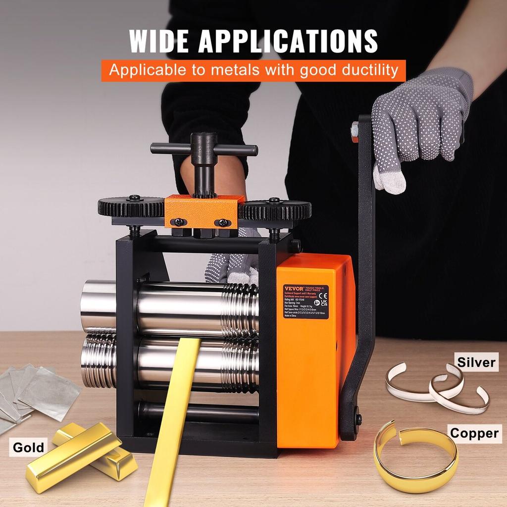 Rolling Mill, 3"/76 Mm Jewelry Rolling Mill Machine, 1: 2 Gear Ratio, 3-in-1 Multi-function Rolling Mill, 0.1-7mm Press Thickness for Metal Jewelry