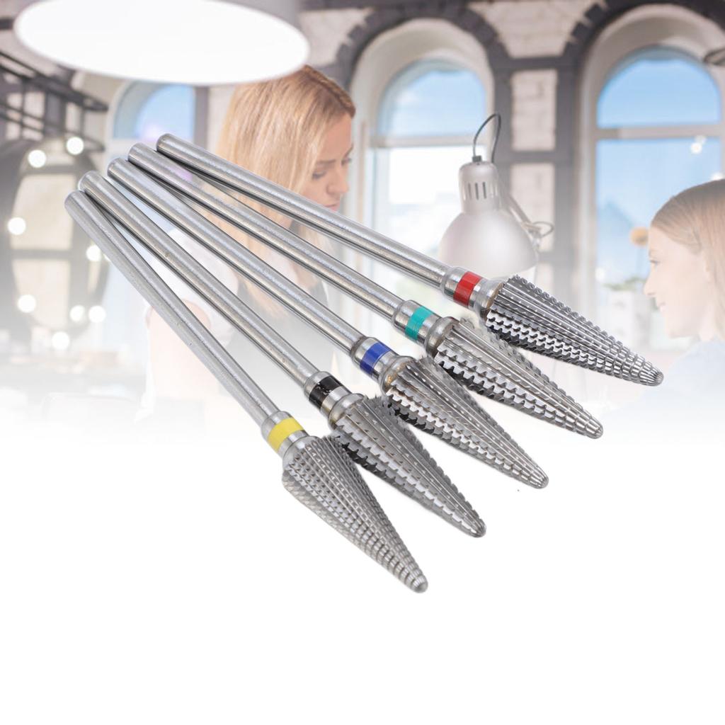 5 Pcs Tapered Nib Nail Drill Bits Tungsten Carbide Manicure Pedicure Polishing Electric Nail File Drill Bits for Acrylic Nails with Storage Boxes