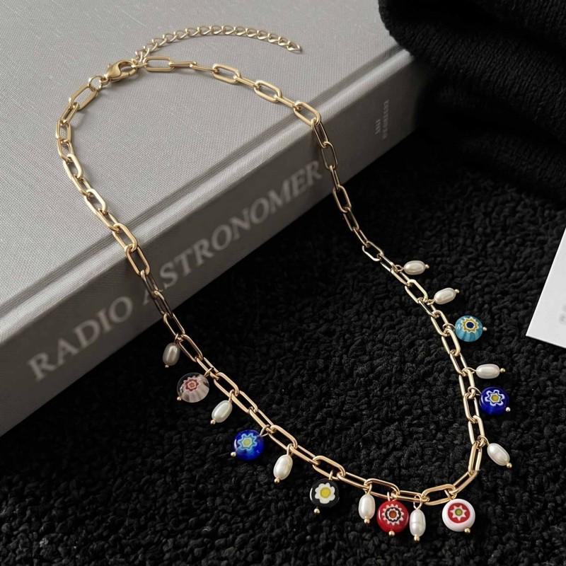European Ethnic High-End Necklace: Colorful Glazed Flower Pendant for Women