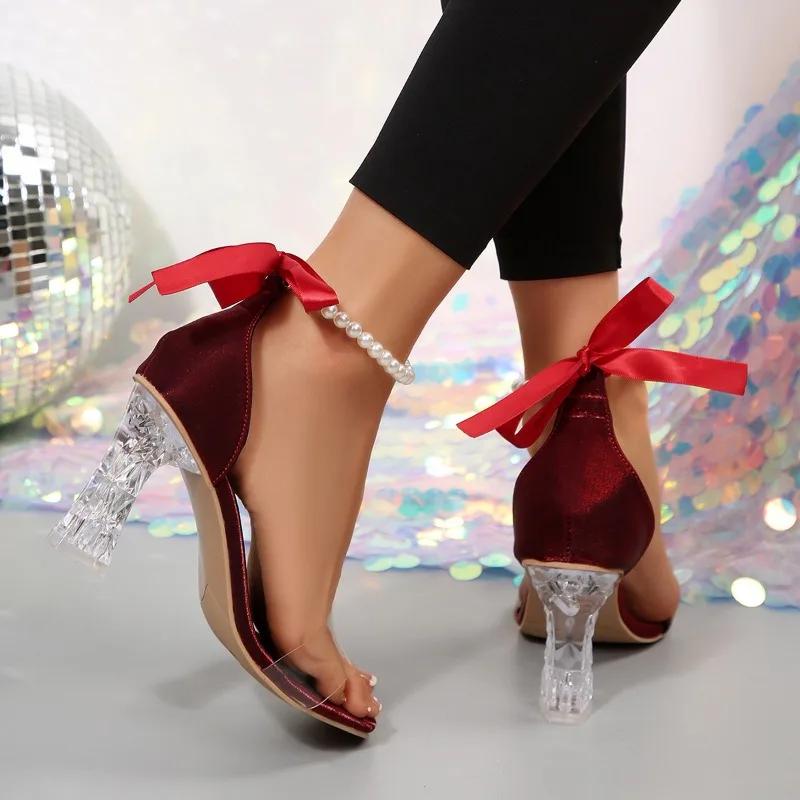 Fashion Butterfly-knot Buckle Strap Party Modern Sandals High Heel Square Heel Women's Shoes On Sale 2025 New Solid Sexy Women's Sandals