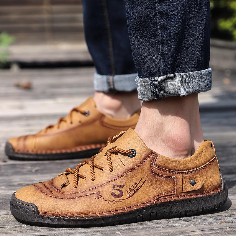 Plus Size Men's Trendy Soft Bottom Wild Breathable Hollowed-out Casual Leather Shoes Driving Shoes Summer