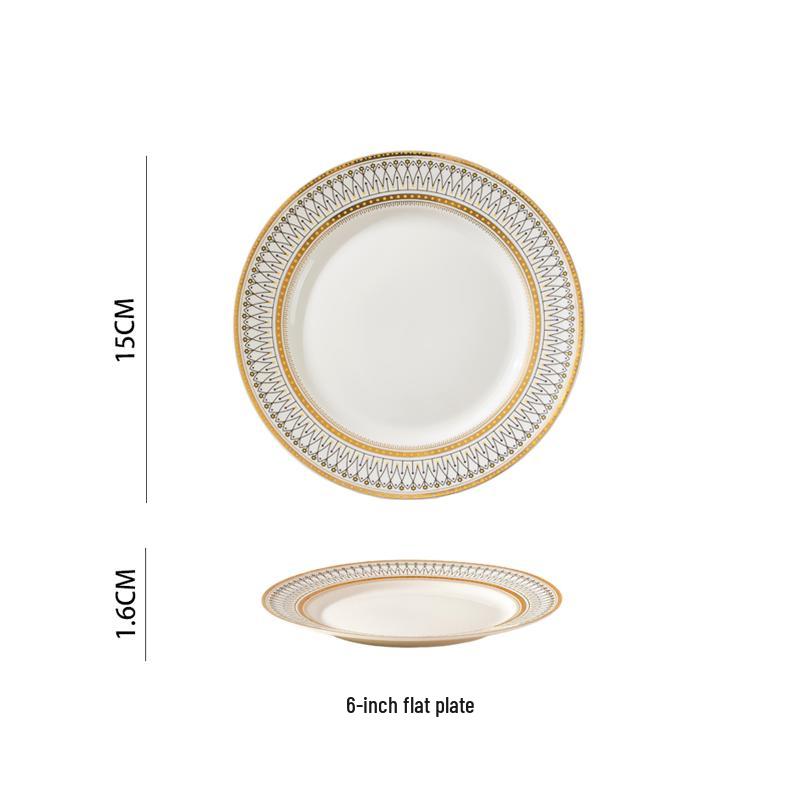European Style Gold Rim Ceramic Dinnerware Set - Includes Large Bowls, Soup Bowls, Plates, and Rice Bowls for New Year Celebrations.
