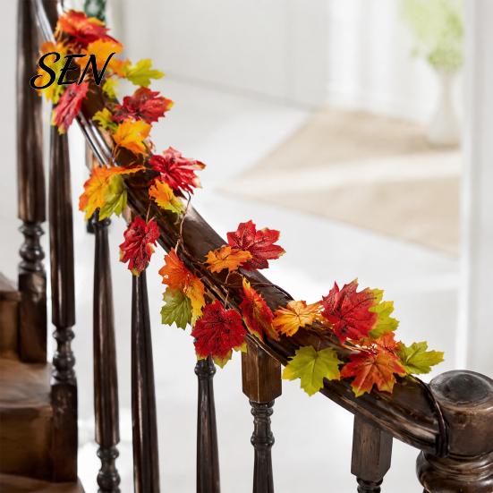 Artificial Fall Leaves Vine Maple Leaf Garland, 3.3FT Bendable Autumn Foliage Vine, Front Door Garland Plant Decor for Thanksgiving Halloween
