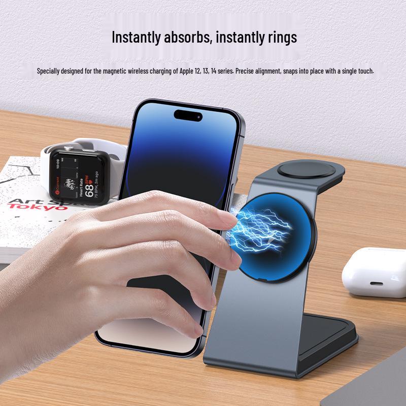 Magnetic 3-in-1 Alloy Stand Wireless Charger for Phone, Watch & Earbuds