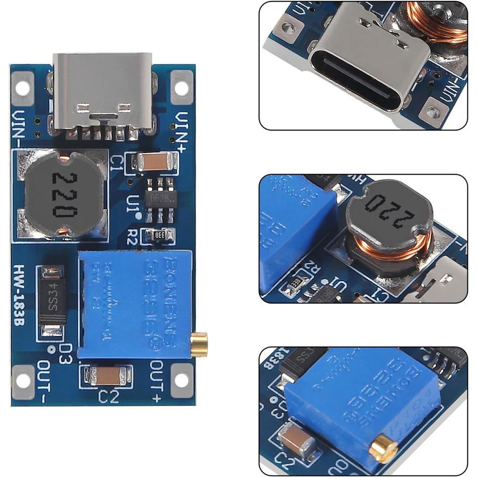 10ks MT3608 Nastavitelný zrychlený modul regulátoru napětí Micro USB Type-C Zástrčka 2V-24V na 5V-28V 2A Zvýšený DC-DC Boost konvertor