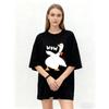 Oversized T-Shirt Black Duck Print With Wow Text Casual Wear For Women Summer Streetwear Fashion