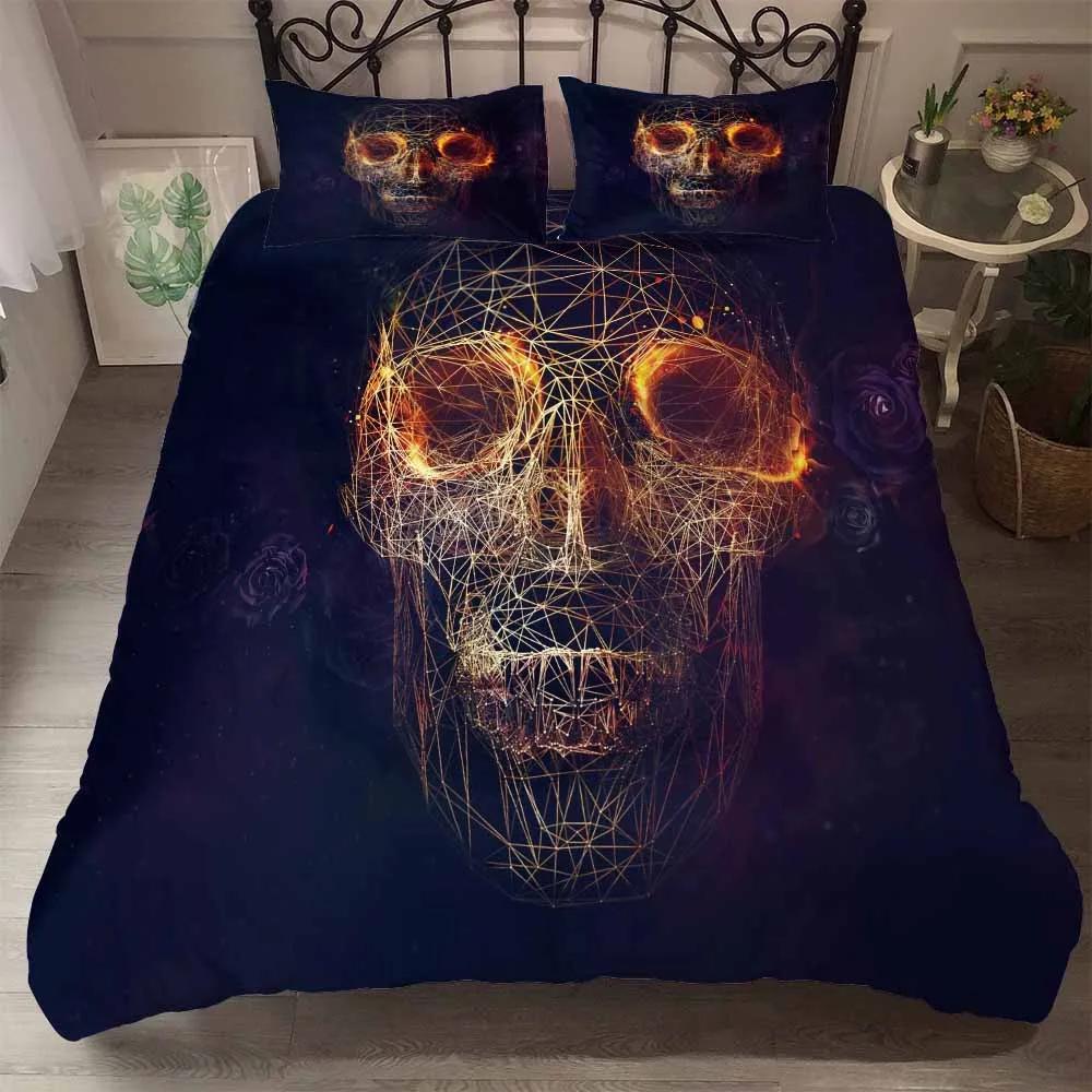 Comforter Terror Skull Black Background Comforter Set Halloween Bedroom Bedding Sets Blue Light Bone Double Sigle 2/3Pcs