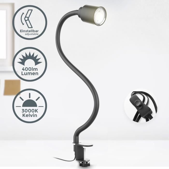 Lampe De Lecture LED - B.K.LICHT - Pivotante - Bras Flexible - Noir - 5W 3000K
