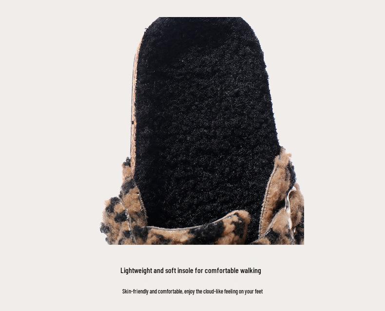 Women's Fuzzy Leopard Print Slippers, Cross Strap, Suede, Indoor/Outdoor, Autumn/Winter 2025.