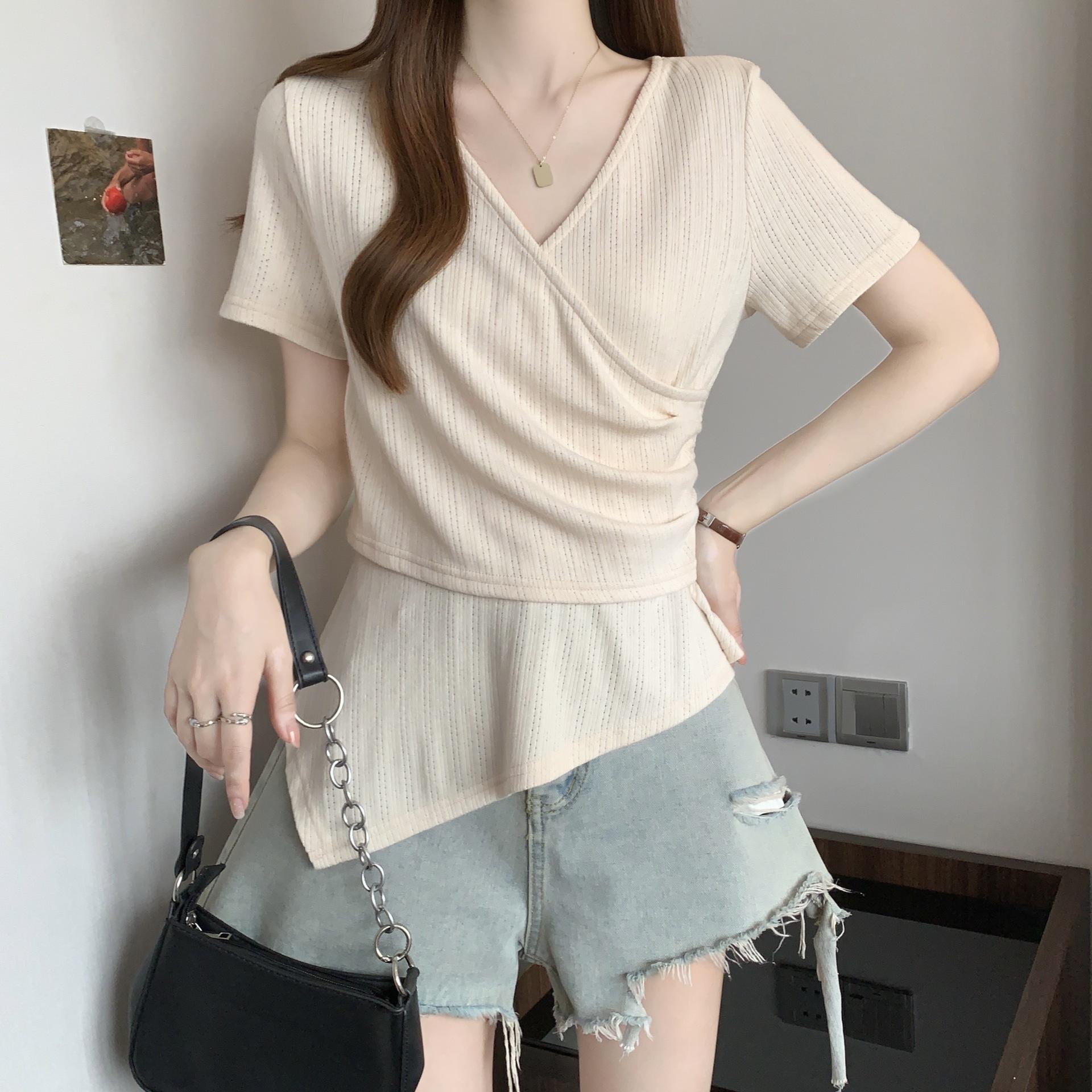 Plus Size Women s Waist-Cinched V-Neck Irregular Top - Spring/Summer 2026 Collection XXL