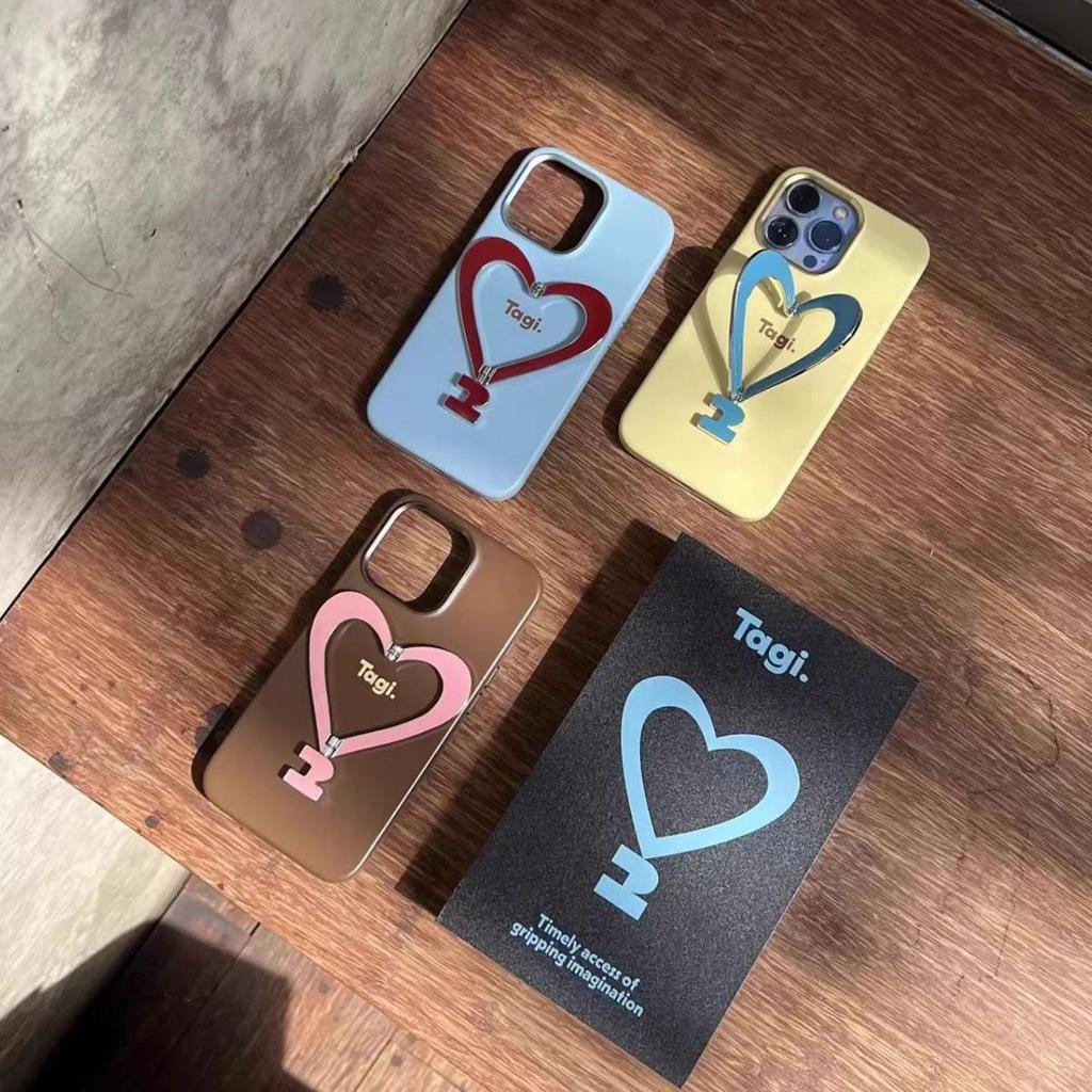 Heart-Shaped Leather Phone Case with Metal Bracket for iPhone 16 Pro Max - Tags That Make You Happy