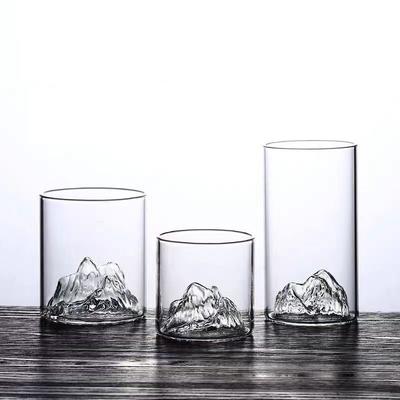 Tasse en Verre Japonaise Tasses Montagne Créatives Tasses Mont Fuji Tasse à Whisky Vin Ustensiles de Boisson Transparent pour la Maison Alcools