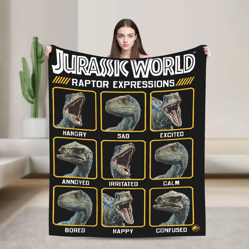 Jurassic T-Rex Grid World Blanket Flannel Spring/Autumn Logo Breathable Lightweight Throw Blankets for Travel Bedroom Quilt