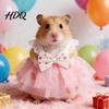 Small Pet Clothing Cute Hamster Dress Sweet Floral Heart Fruit Prints Lace Trim Dress Easy Wear Outfit with Bow Animals for Squirrel Gerbil