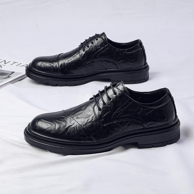 Genuine Leather Mens Business Shoes British Style Black Brogues Brand Male Footwear Flat Cowhide