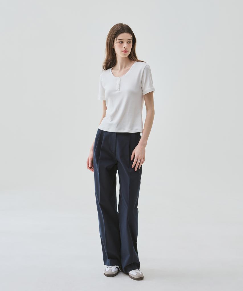 Deuloupisumeon Bay Henley Neck Short Sleeve T-Shirt [White]
