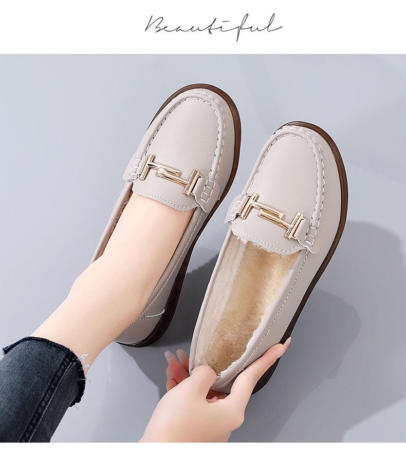 Women's Genuine Leather Slip-On Loafers: Velvet-Lined Warm Flat Shoes