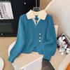 Autumn Spring Design Splicing Slim Women Knitted Cardigan Sweater Jacket Fashion Fake Two Items Loose Ladies Top