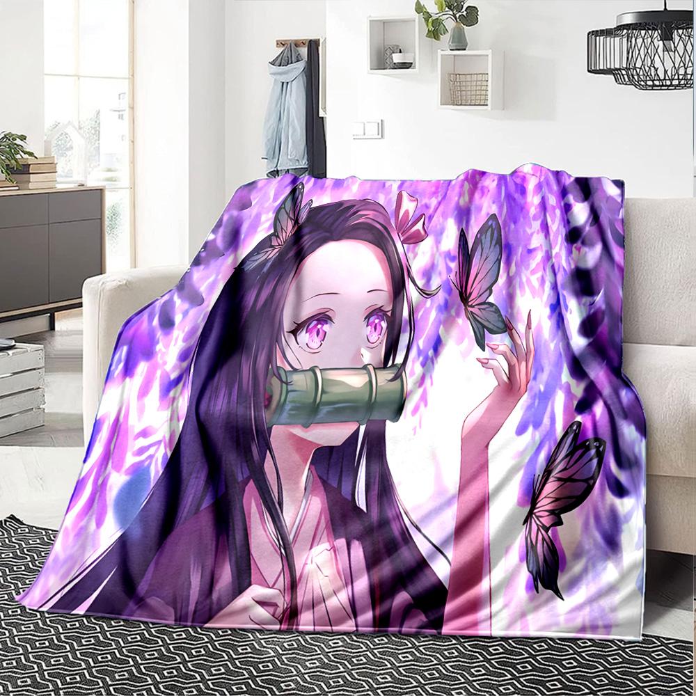 Butterfly Nezuko Fantasy Flannel Blanket, Soft Polyester, Modern Design, All-Season for Camping, Travel, Gifts for holidays or birthdays
