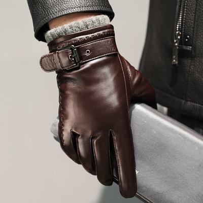 Echtes Lederhandschuhe für Herren Männlich Schafsleder Touchscreen Winter Warm Winddicht Fäustlinge Fahren Radfahren Motorrad Herrenhandschuhe