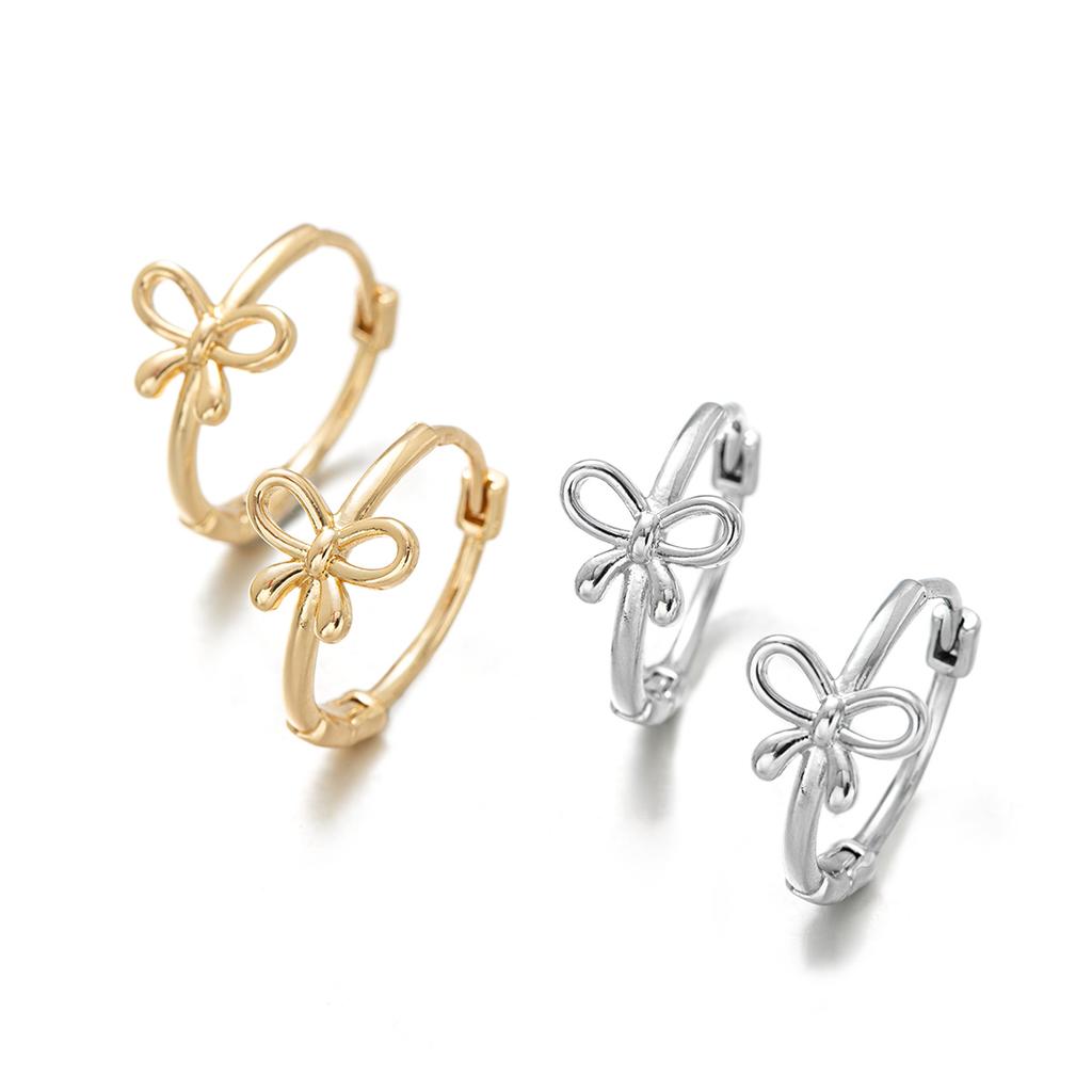1 Pair of Personalized and Versatile Hollow Bow Copper Ear Buckles with Circular Women's Earrings