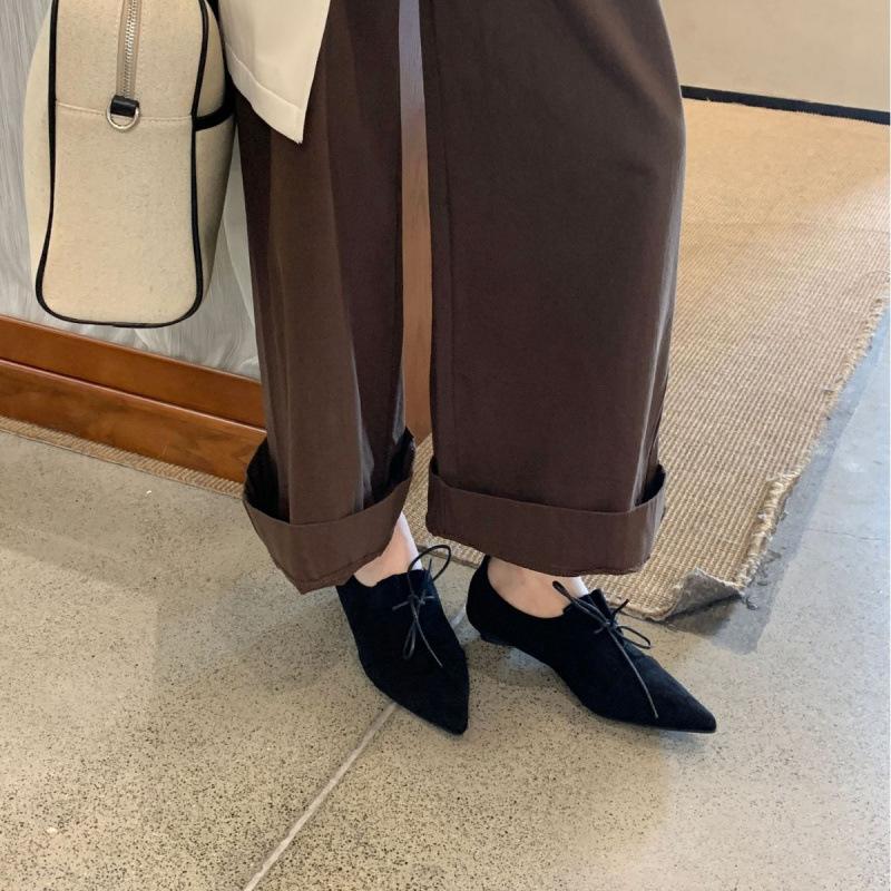 2025 Autumn Models Pointed Head Shallow Mouth Lace-up Roman Style Low Heel Soft Casual Fashion Women's Shoes