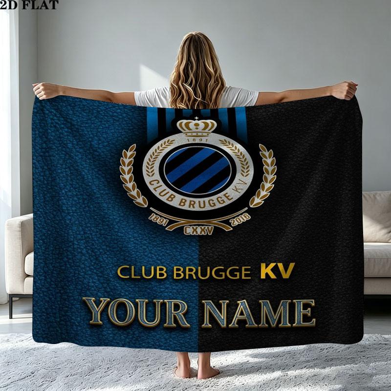 1PC Club Brugge KV Custom Name Patterned Flannel Blanket Suitable For All Seasons for Home Decor Warmth and Comfort Gifts Holiday Present