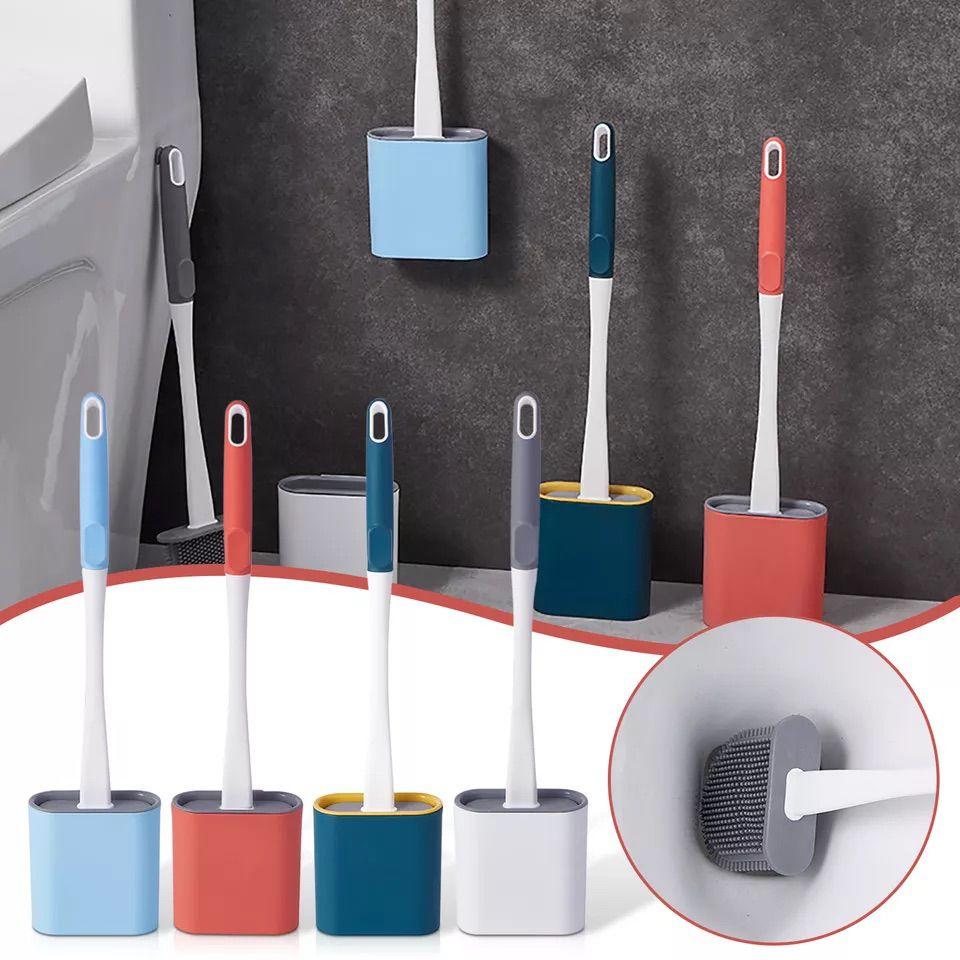 Compact Silicone Flex Toilet Brush And Holder With Ergonomic Design For Small Spaces
